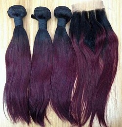 BURGUNDY/ BLACK OMBRE STRAIGHT HAIR